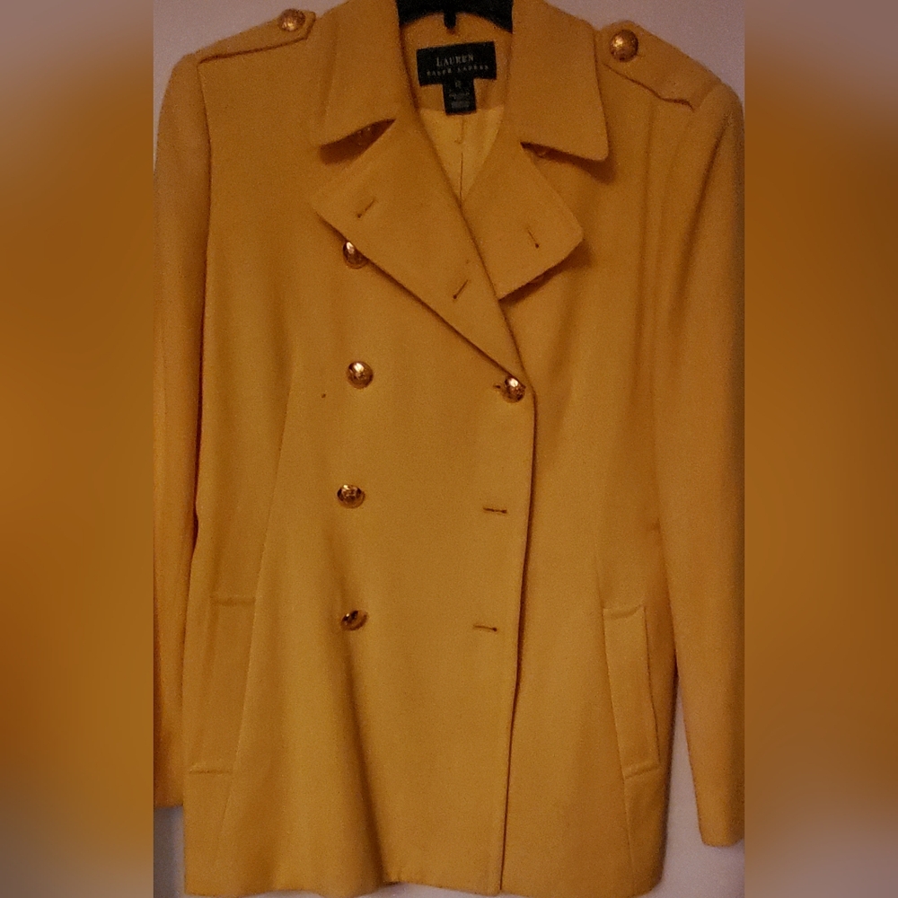 Ralph Lauren Elegant Yellow Double-Breasted Pea Coat